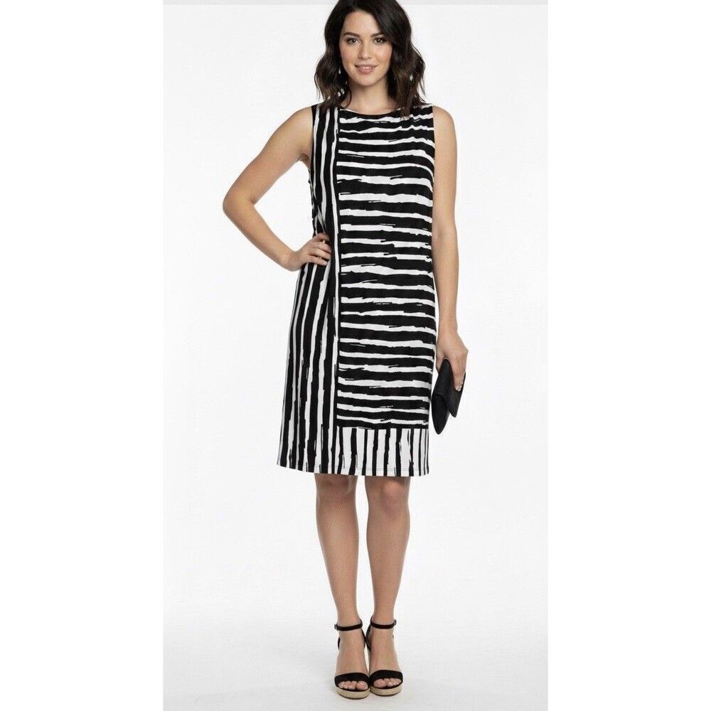 Frank Lyman Sheath Dress Size 2 Black White Striped Style 191422 - Picture 5 of 5